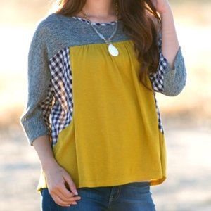 Anthropologie Comme Toi Plaid and Yellow Top